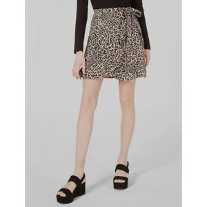 Planet Gold Leopard‎ Print Skirt Women's L Elastic Waist Ruffle Tie Summer Cute